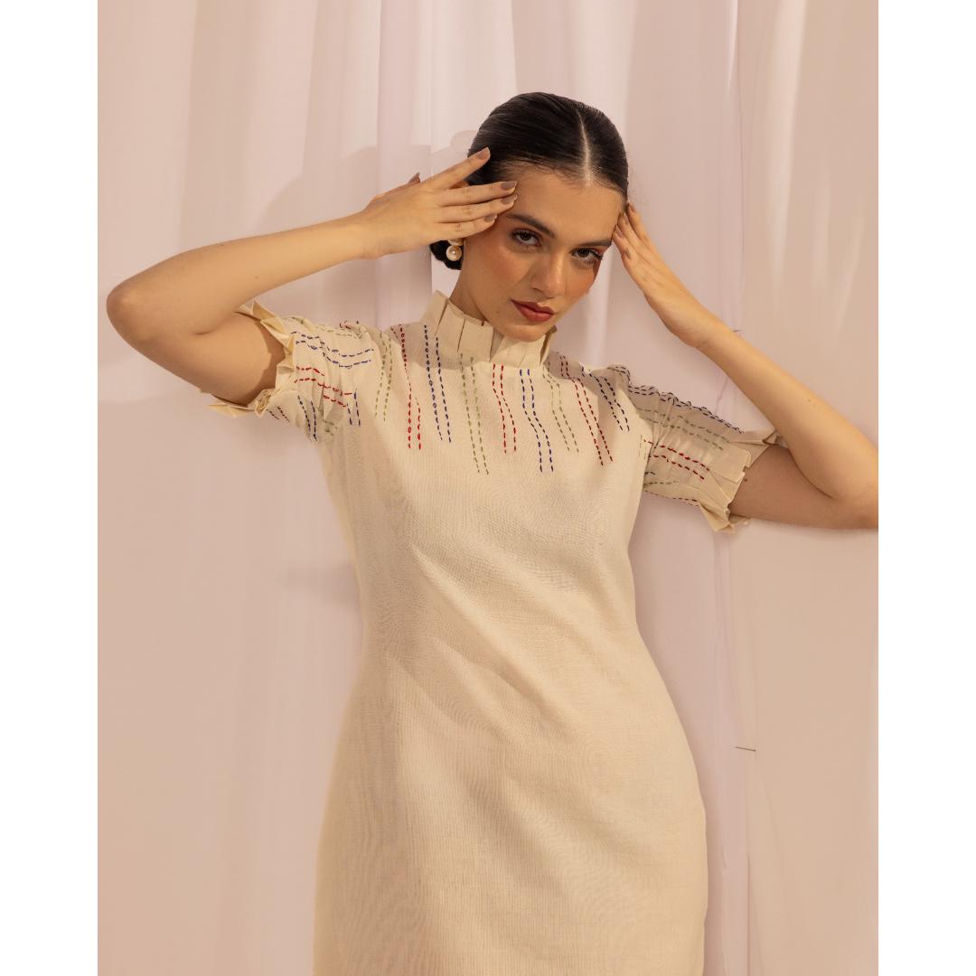 House of Ara Handwoven Organic Cotton Pleated Midi Dress
