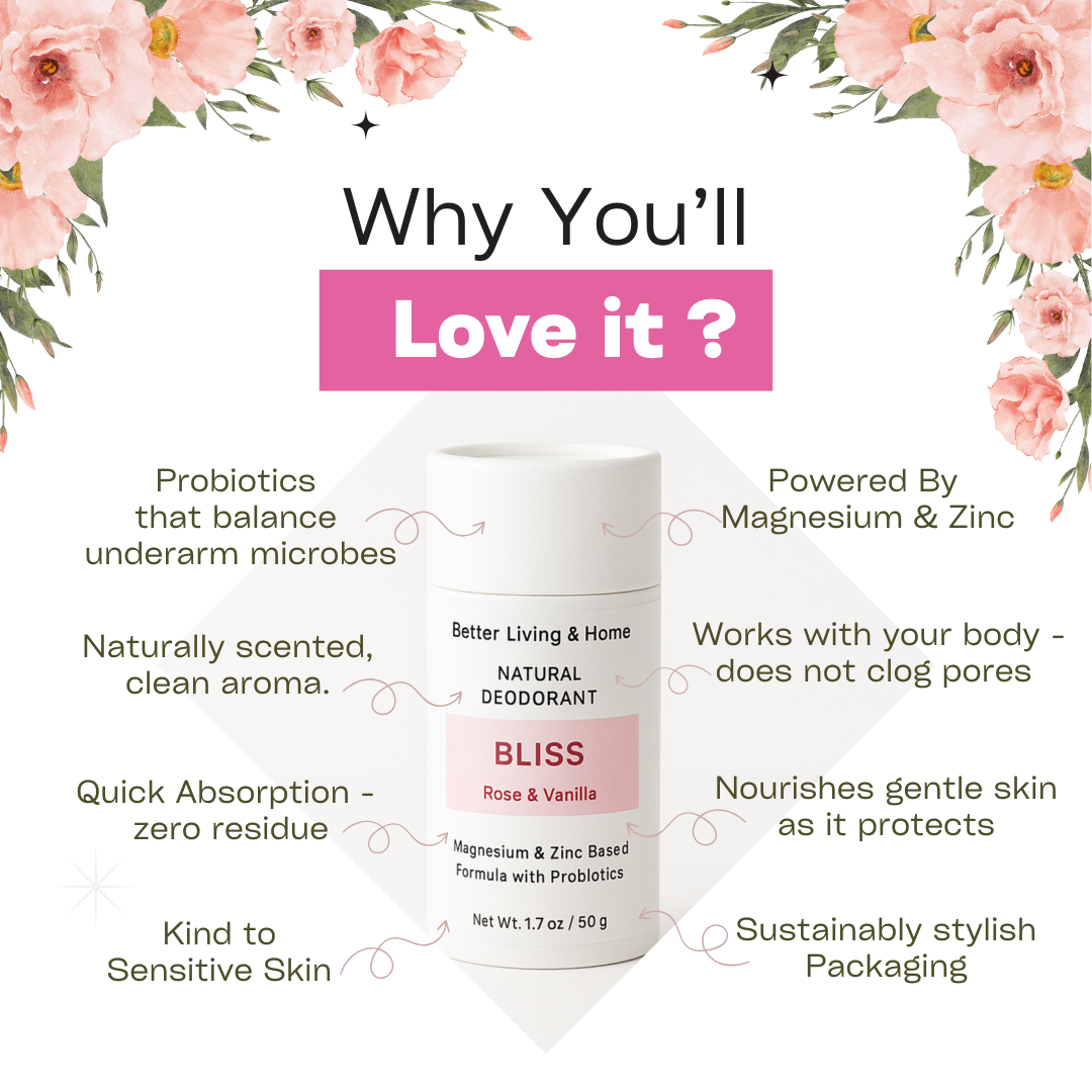Betterliving And Home Bliss - Rose & Vanilla Natural Deodorant Enriched With Magnesium & Probiotics