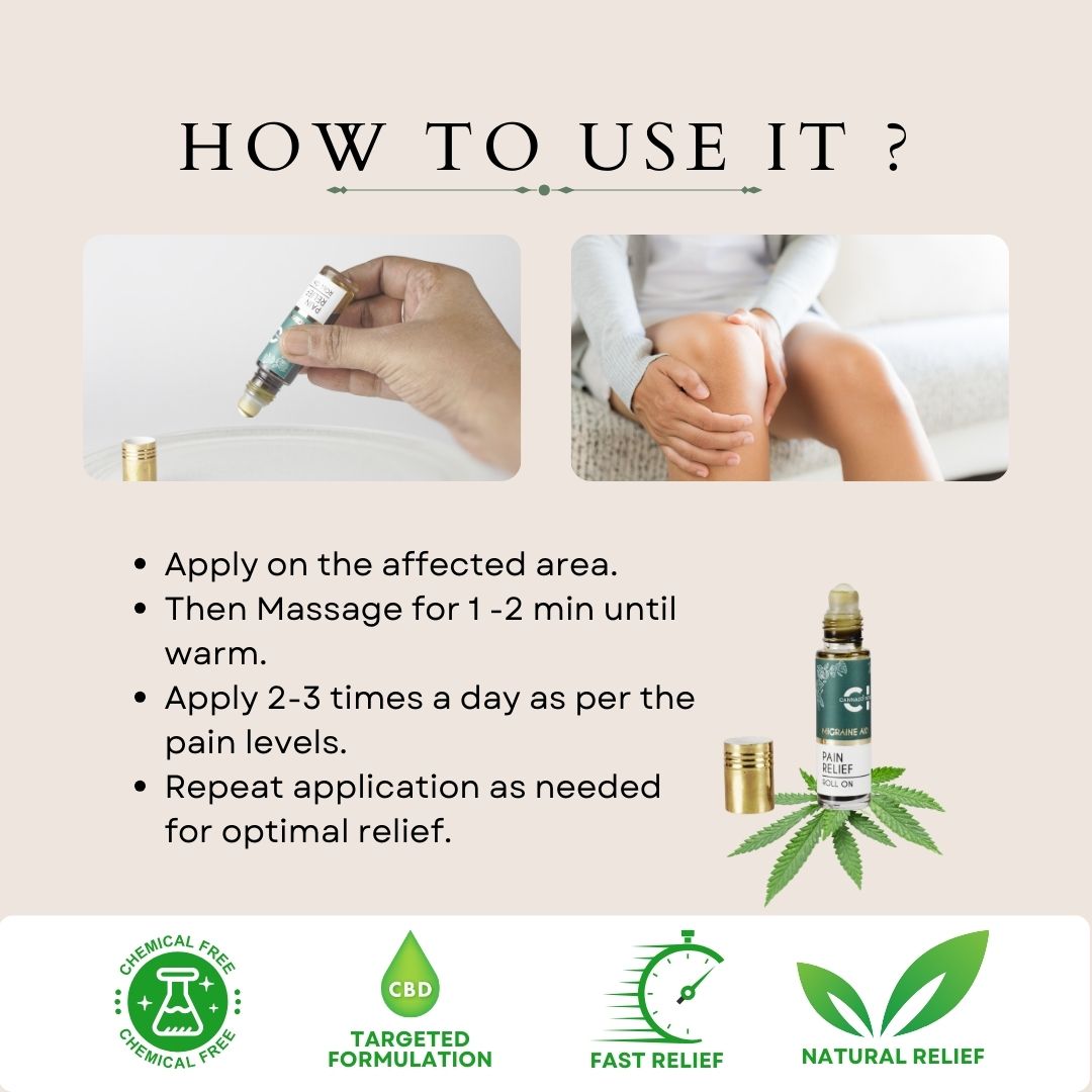 CannazoIndia® Migraine Aid | 10ml - 720mg | Best Ayurvedic Pain Relief Roll-on, For Severely Painful Headaches | Anti-Inflammatory & Analgesic | 100% Natural