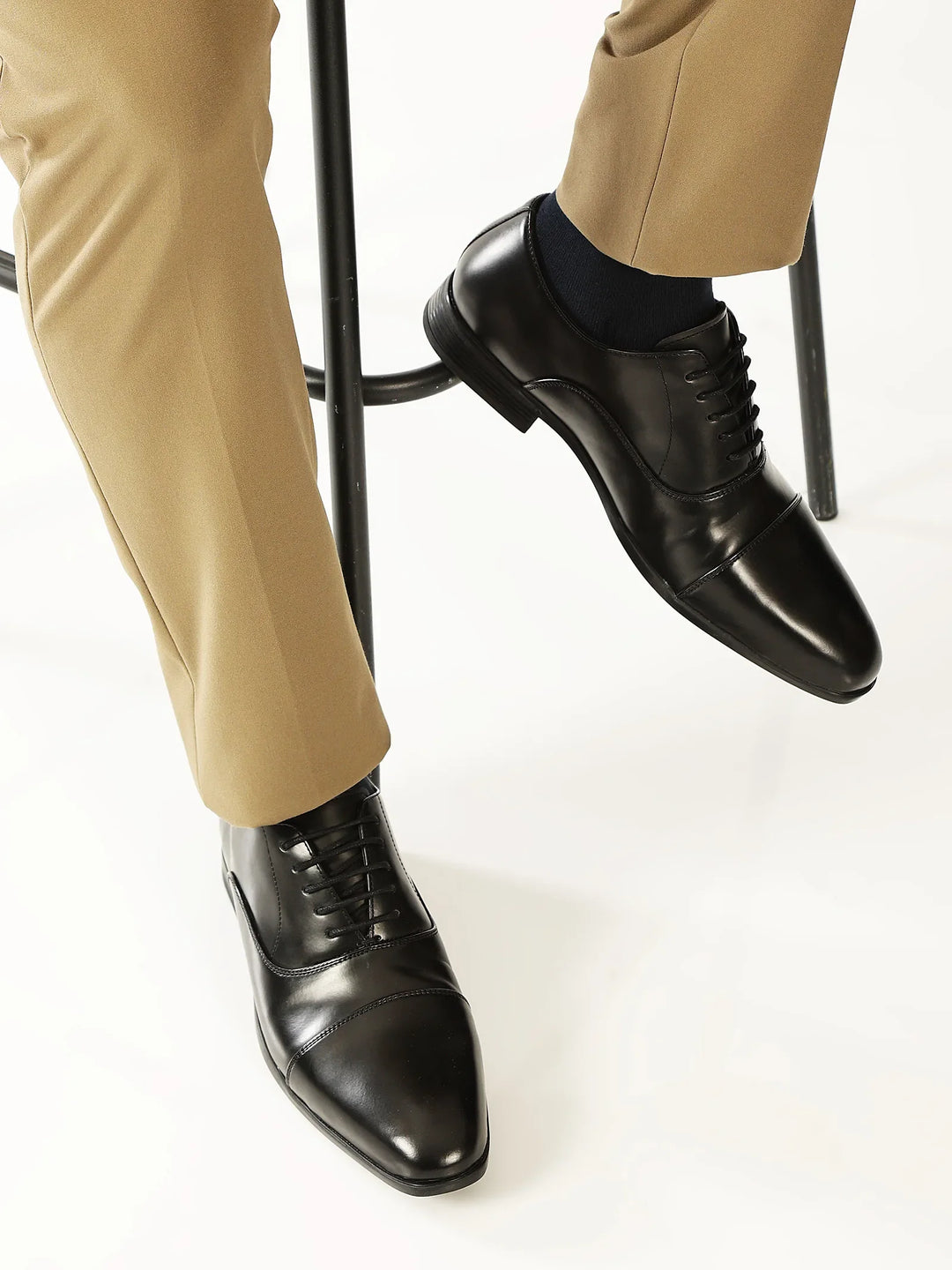 Suit Up Black Cap-Toe Oxford Shoes