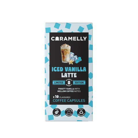 Caramelly Iced Vanilla Latte Flavoured Nespresso Compatible Coffee Capsules, 10 Pods, Intensity - 8 | Limited Edition | Aluminium Coffee Pods | 100% Arabica Coffee