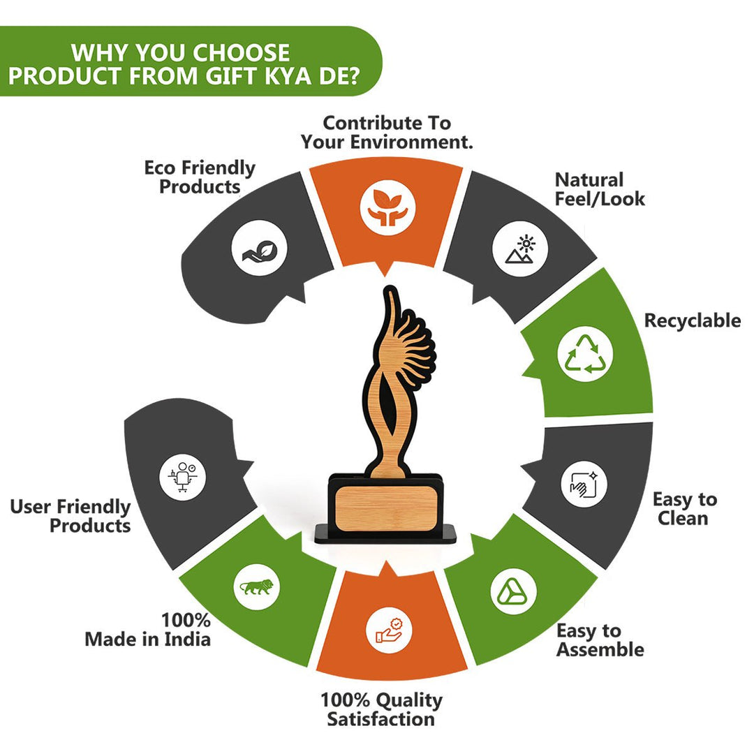 Gift Kya De Momento Awards and Trophy for Winner, Beautiful Black and Bamboo Design with Wooden Cutwork, Easy Print and Sticker Paste Your Matter, Eco Friendly Corporate Gifts (Size 10x6)