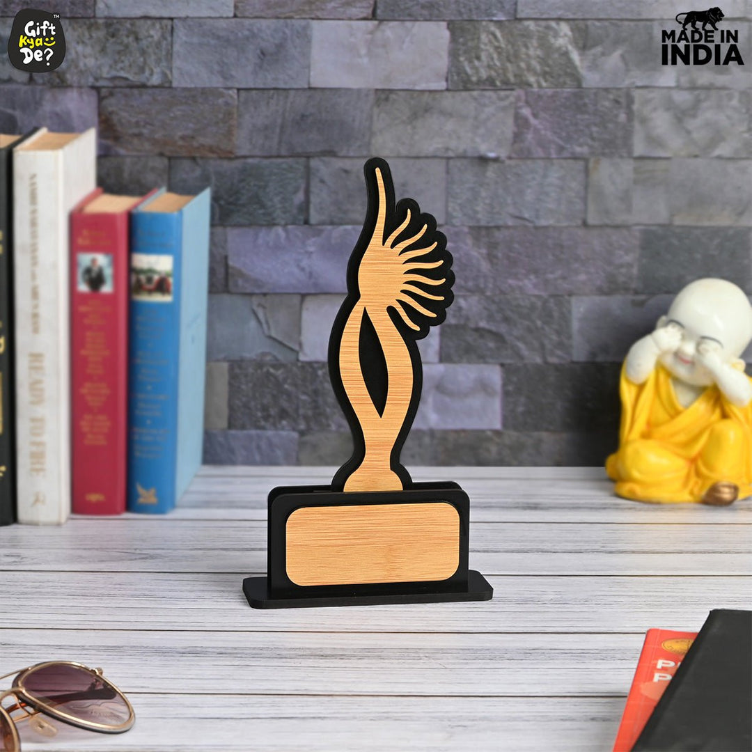 Gift Kya De Momento Awards and Trophy for Winner, Beautiful Black and Bamboo Design with Wooden Cutwork, Easy Print and Sticker Paste Your Matter, Eco Friendly Corporate Gifts (Size 10x6)