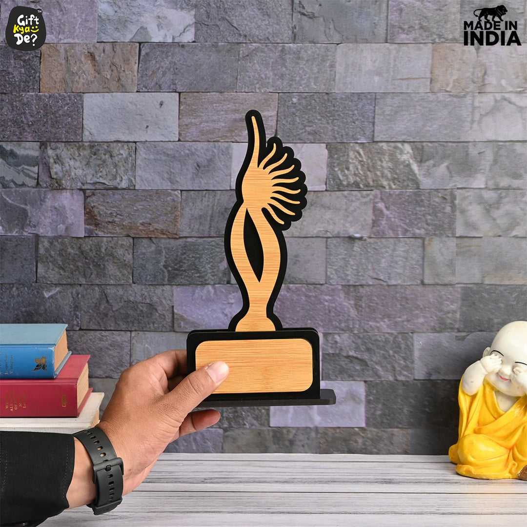 Gift Kya De Momento Awards and Trophy for Winner, Beautiful Black and Bamboo Design with Wooden Cutwork, Easy Print and Sticker Paste Your Matter, Eco Friendly Corporate Gifts (Size 10x6)