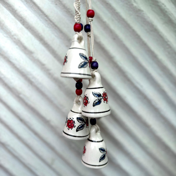 Macrame Symphony, 4 Mini Ceramic Bells Home Wall Décor Handmade Home Wall Décor, Wind Chime