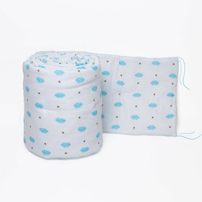 Tiny snooze organic cot bumper- blue clouds