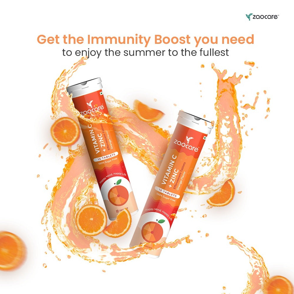 Zaocare Vitamin C & Zinc Effervescent Tablets For Glowing Skin | Immunity Booster | For Men & Women