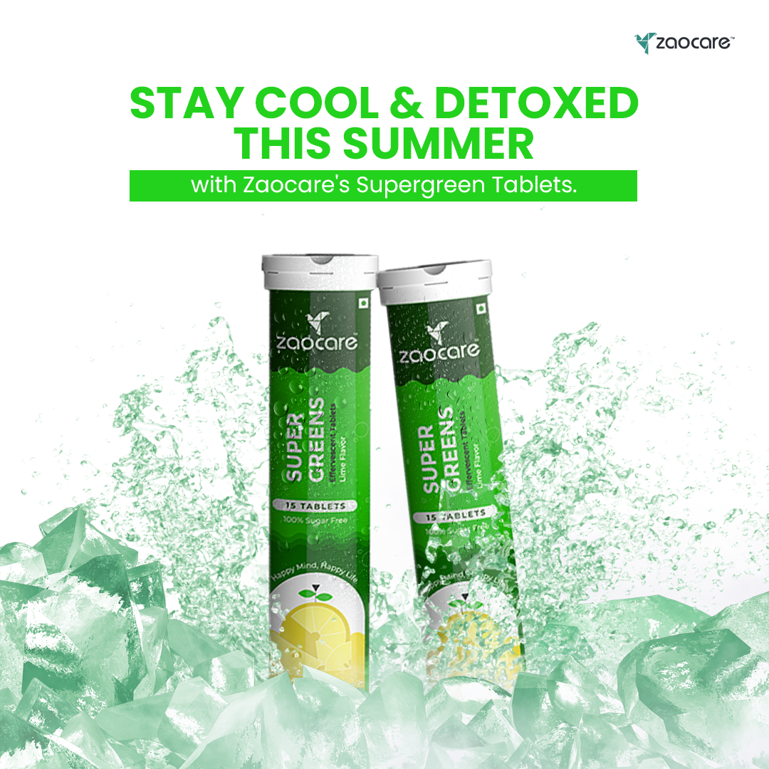 Zaocare Supergreen Effervescent Tablets For Tummy Fat Burn & Gut Detox | 100% Vegan