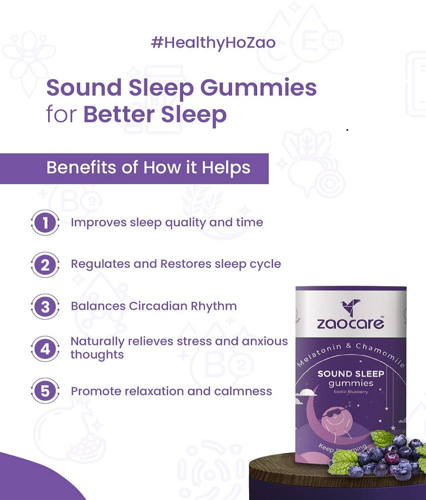 Sound Sleep Gummies | Non Habit Forming | Plant Based | With Melatonin, Chamomile & Ashwagandha