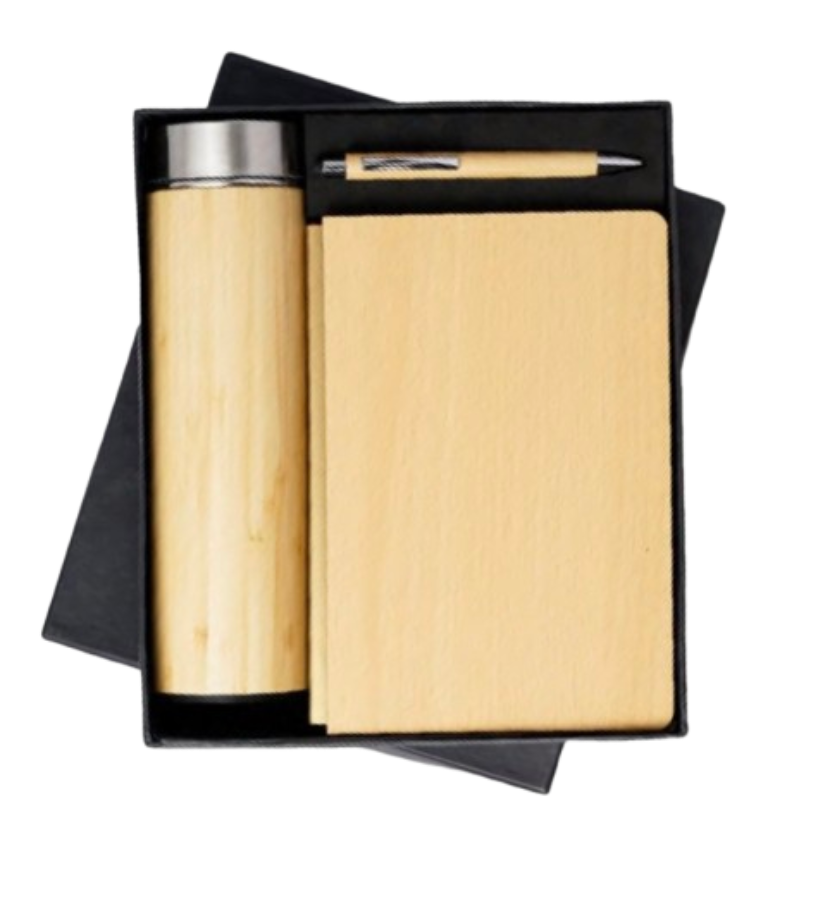 MiRa Gifting Solutions Wooden-Finish Gift Set | 3-in-1 Premium Combo with Bottle, Notebook & Pen