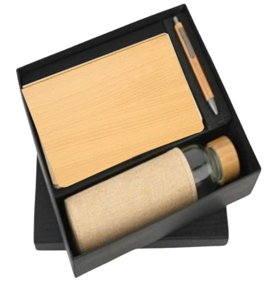 MiRa Gifting Solutions Wooden-Finish Gift Set | Glass Bottle, Notebook & Pen Combo