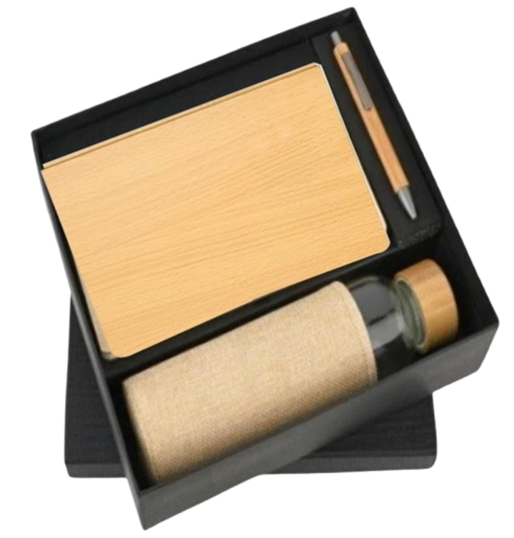 MiRa Gifting Solutions Wooden-Finish Gift Set | Glass Bottle, Notebook & Pen Combo