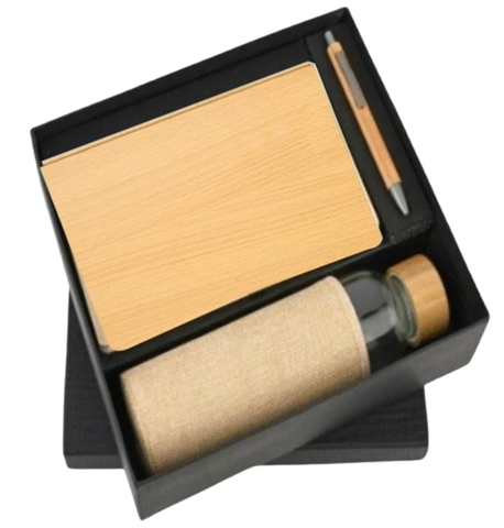 MiRa Gifting Solutions Wooden-Finish Gift Set | Glass Bottle, Notebook & Pen Combo