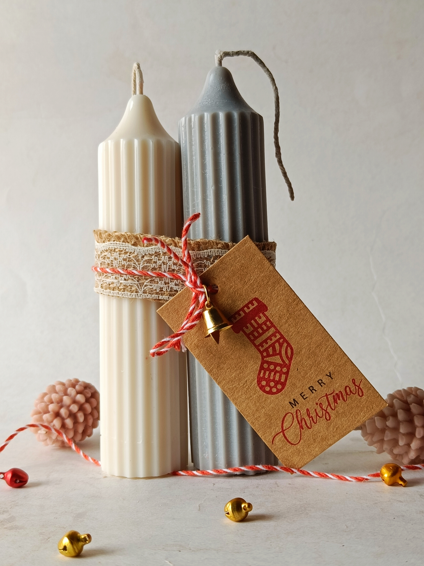 Christmas Special - Hope Pillar Candles - Set of 2 (Grey & White)