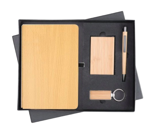 MiRa Gifting Solutions Eco-Essentials 4-in-1 Gift Box | Wooden Diary + Pen + Card Holder + Key Chain