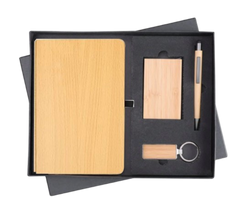 MiRa Gifting Solutions Eco-Essentials 4-in-1 Gift Box | Wooden Diary + Pen + Card Holder + Key Chain