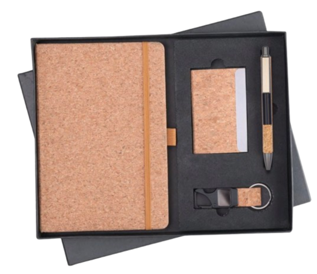 MiRa Gifting Solutions Natural Cork 4-in-1 Eco Gift Set | Cork Diary + Pen + Key chain + Card Holder
