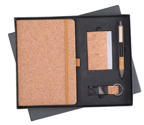 MiRa Gifting Solutions Natural Cork 4-in-1 Eco Gift Set | Cork Diary + Pen + Key chain + Card Holder