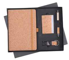 MiRa Gifting Solutions Natural Cork 4-in-1 Eco Gift Set | Cork Diary + Pen + Key chain + Card Holder