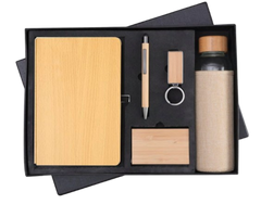 MiRa Gifting Solutions Elegant Bamboo-Themed Premium 5-in-1 Gift Set | Bamboo Diary + Card Holder + Pen + Key Chain + Bottle