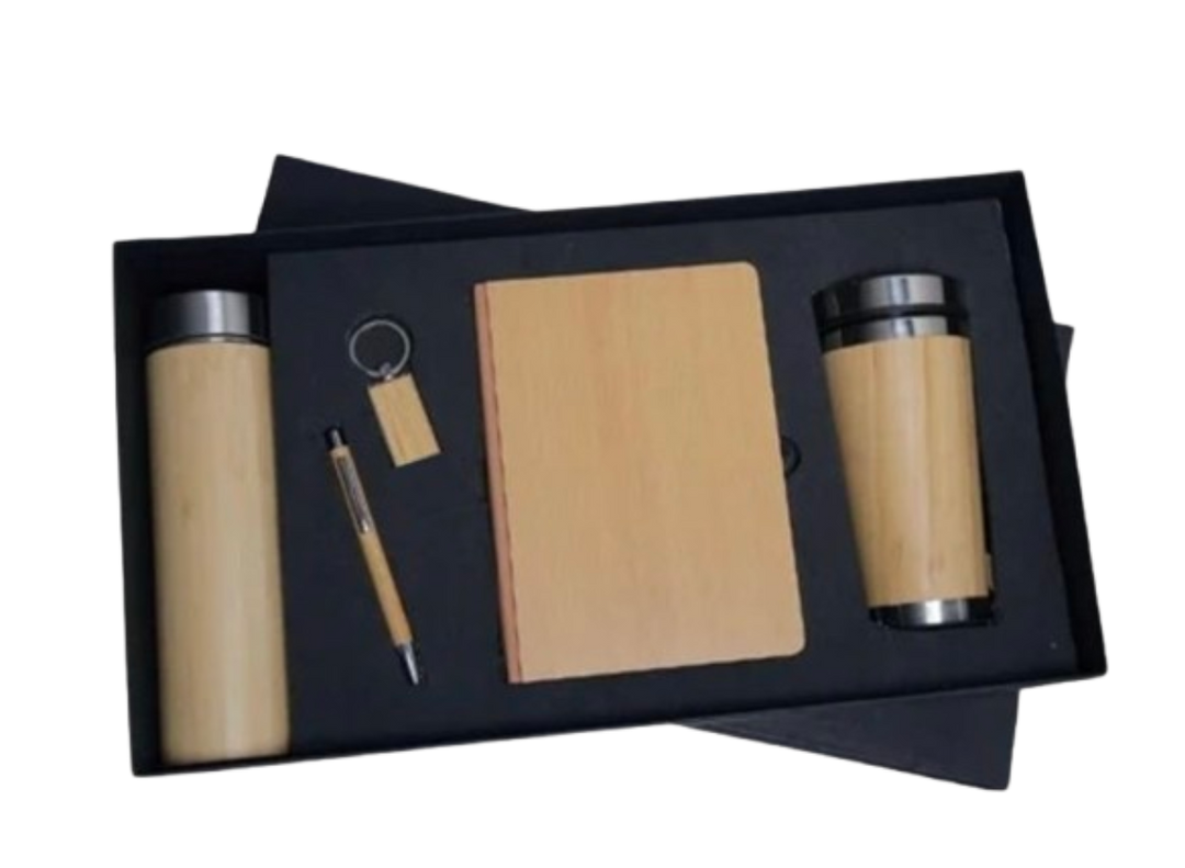 MiRa Gifting Solutions Premium Eco-Friendly Bamboo Gift Set – 5-in-1 Corporate Combo | Bottle + Coffee Mug + Diary + Key Chain + Pen