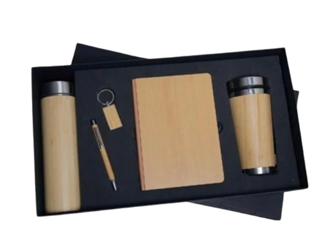 MiRa Gifting Solutions Premium Eco-Friendly Bamboo Gift Set – 5-in-1 Corporate Combo | Bottle + Coffee Mug + Diary + Key Chain + Pen