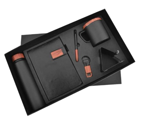 MiRa Gifting Solutions Elegant 6-in-1 Black & Wood Finish Executive Gift Set – Premium Corporate Edition