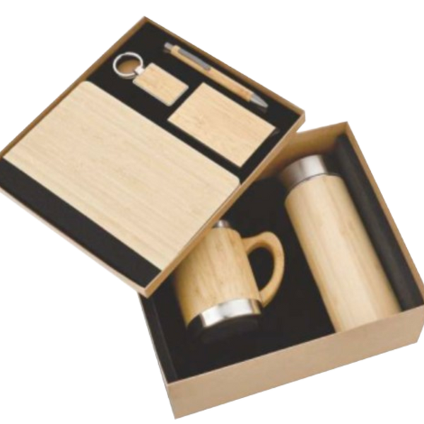 MiRa Gifting Solutions 6-in-1 Natural Bamboo Finish Executive Gift Set – Eco-Friendly Corporate Combo