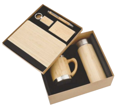 MiRa Gifting Solutions 6-in-1 Natural Bamboo Finish Executive Gift Set – Eco-Friendly Corporate Combo