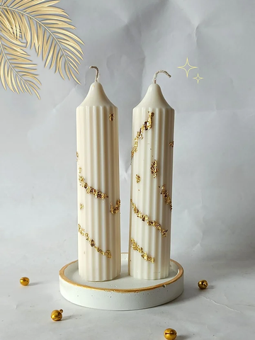 Set of 2 White Gold Hope Pillar candle