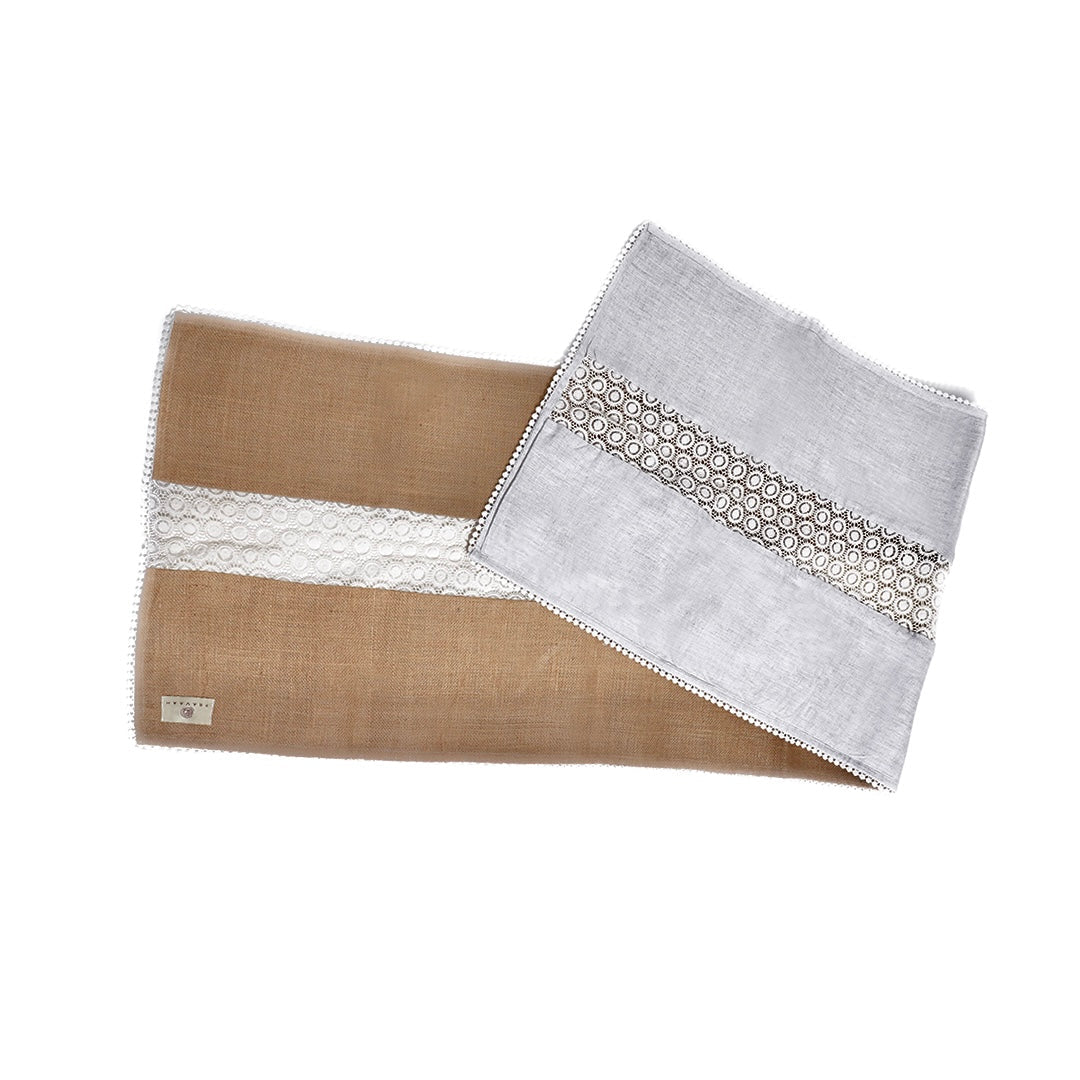 Pravaah Dharanee Table Runner | Hemp and Jute Reversible Table Runner with Lace detailing