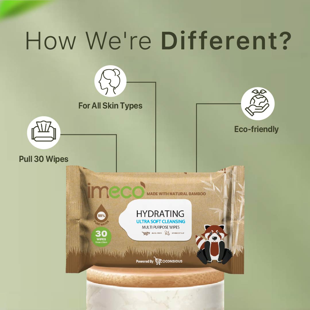 IMECO Bamboo Daily Cleansing Face Wipes with Aloe - Vera | Ulta - Soft Hydrating Wet Wipes | 30 Pulls - Suspire