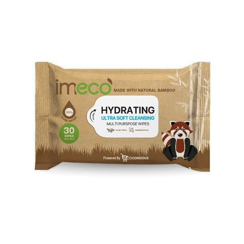 IMECO Bamboo Daily Cleansing Face Wipes with Aloe-Vera | Ulta-Soft Hydrating Wet Wipes | 30 Pulls