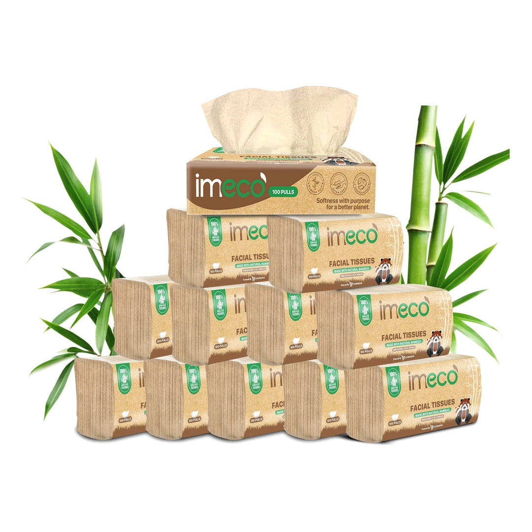 IMECO Bamboo Facial Tissues Papers 100 Pulls Pack | 2 Ply | Ultra - Soft, Biodegradable & Skin Safe | - Suspire