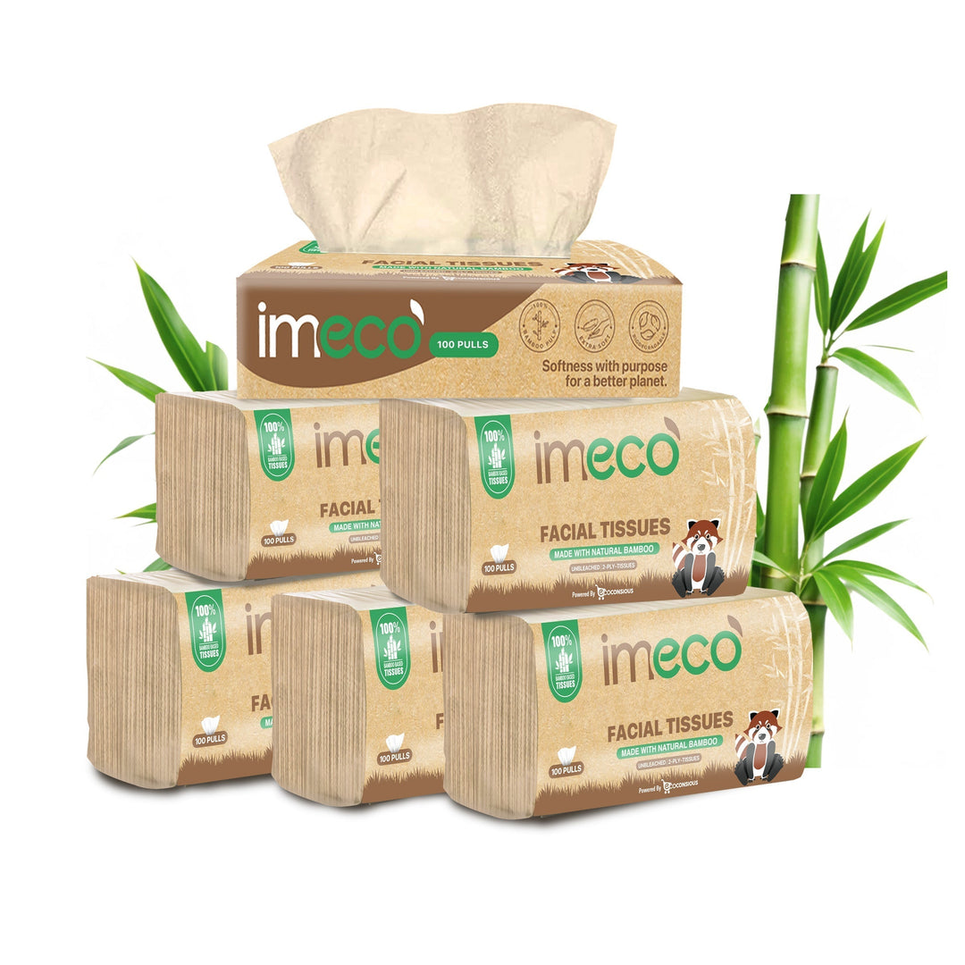 IMECO Bamboo Facial Tissues Papers 100 Pulls Pack | 2 Ply | Ultra - Soft, Biodegradable & Skin Safe | - Suspire