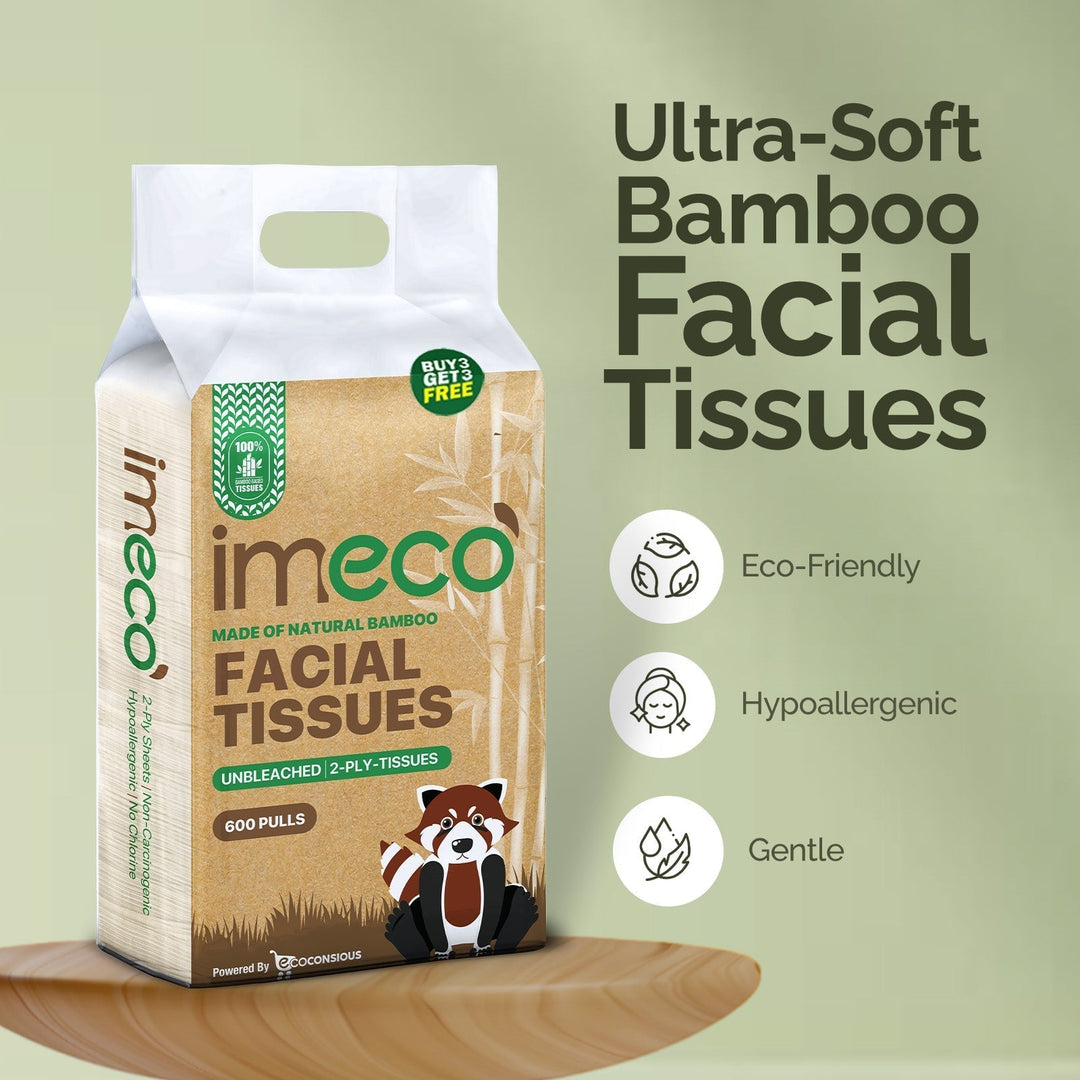 IMECO Bamboo Facial Tissues Papers 100 Pulls Pack | 2 Ply | Ultra - Soft, Biodegradable & Skin Safe | - Suspire
