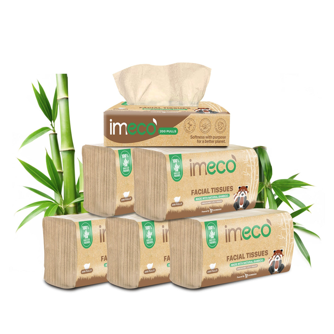 IMECO Bamboo Facial Tissues Papers 200 Pulls Pack | 2 Ply | Ultra - Soft, Biodegradable & Skin Safe - Suspire