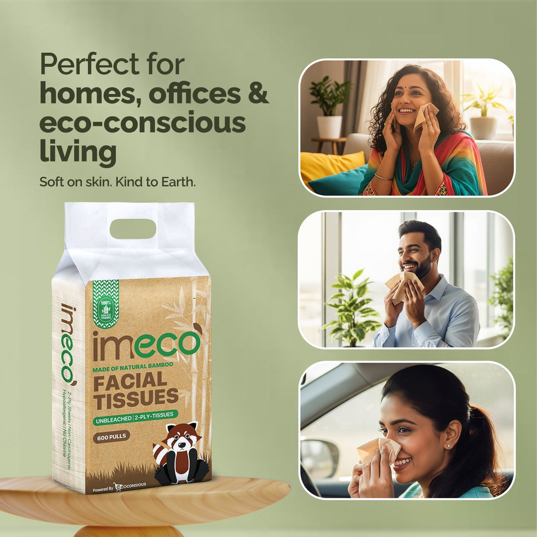 IMECO Bamboo Facial Tissues Papers 200 Pulls Pack | 2 Ply | Ultra - Soft, Biodegradable & Skin Safe - Suspire