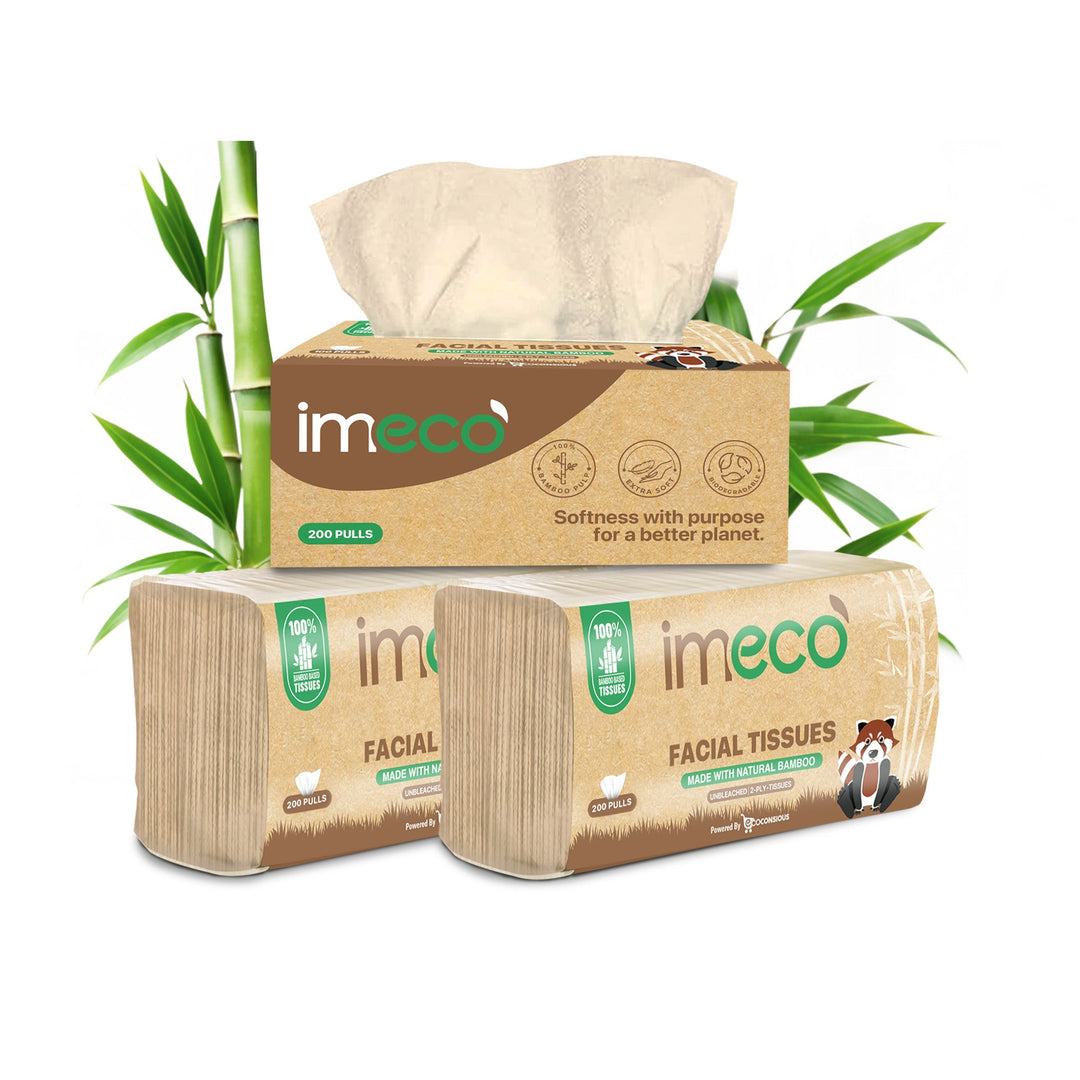 IMECO Bamboo Facial Tissues Papers 200 Pulls Pack | 2 Ply | Ultra - Soft, Biodegradable & Skin Safe - Suspire