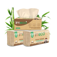 IMECO Bamboo Facial Tissues Papers 200 Pulls Pack | 2 Ply | Ultra-Soft, Biodegradable & Skin Safe