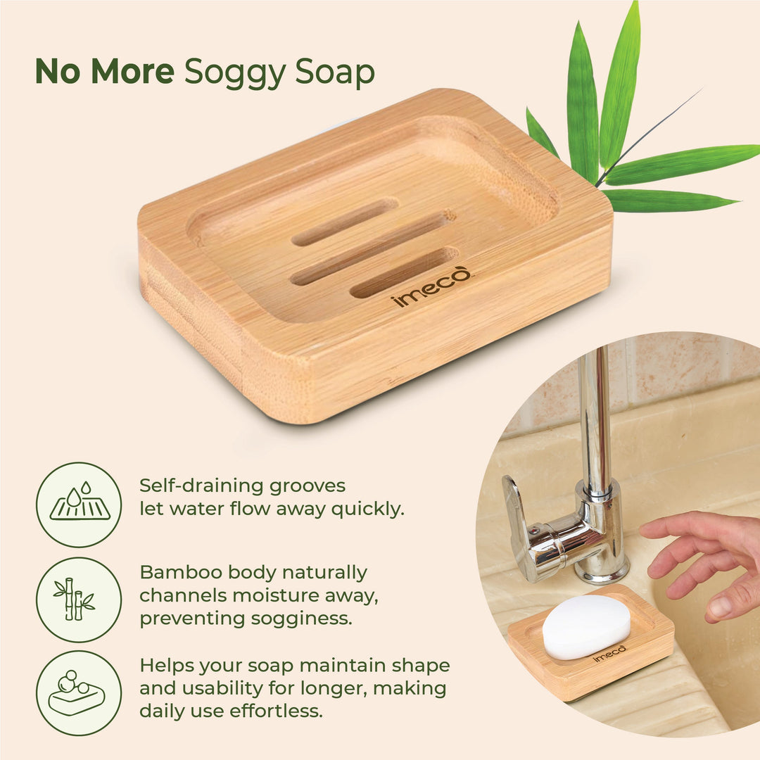 IMECO Bamboo Soap Holder | Eco - Friendly Wooden Soap Tray - Suspire