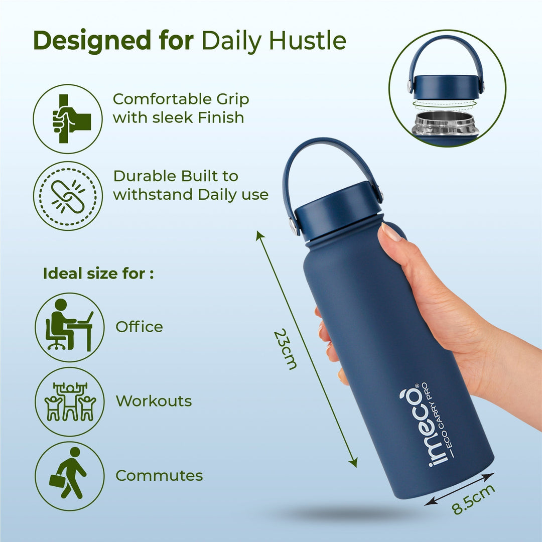 IMECO ECO CARRY PRO Stainless Steel Water Bottle 1L | Matte Finish | BPA - Free, Leak - Proof & Odour - Free | Large Capacity, Lightweight & Durable | Ideal for Gym, School, Office & Travel - Suspire