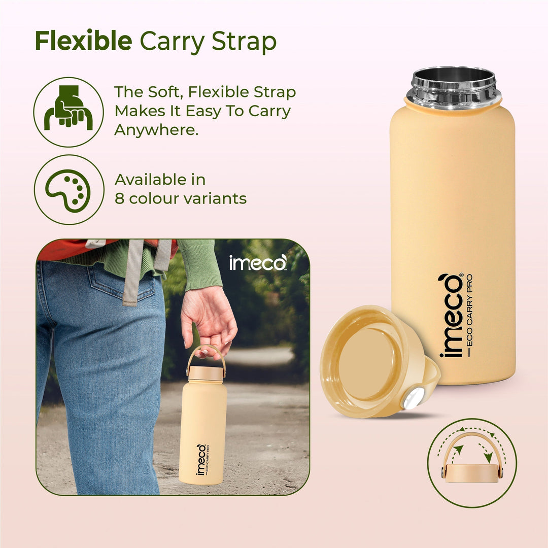 IMECO ECO CARRY PRO Stainless Steel Water Bottle 1L | Matte Finish | BPA - Free, Leak - Proof & Odour - Free | Large Capacity, Lightweight & Durable | Ideal for Gym, School, Office & Travel - Suspire