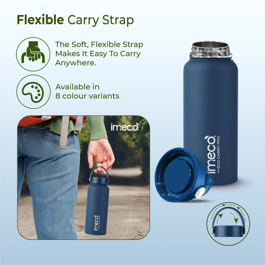 IMECO ECO CARRY PRO Stainless Steel Water Bottle 1L | Matte Finish | BPA - Free, Leak - Proof & Odour - Free | Large Capacity, Lightweight & Durable | Ideal for Gym, School, Office & Travel - Suspire