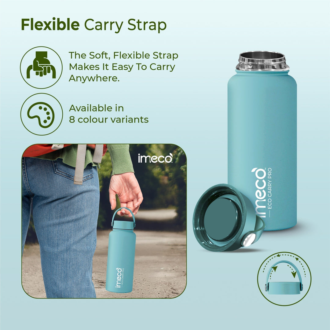 IMECO ECO CARRY PRO Stainless Steel Water Bottle 1L | Matte Finish | BPA - Free, Leak - Proof & Odour - Free | Large Capacity, Lightweight & Durable | Ideal for Gym, School, Office & Travel - Suspire
