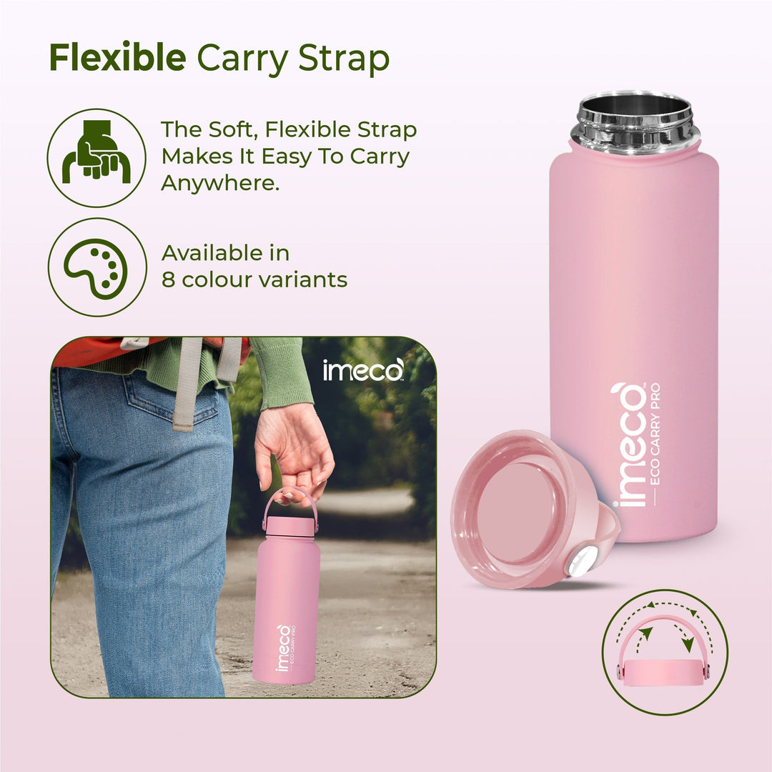 IMECO ECO CARRY PRO Stainless Steel Water Bottle 1L | Matte Finish | BPA - Free, Leak - Proof & Odour - Free | Large Capacity, Lightweight & Durable | Ideal for Gym, School, Office & Travel - Suspire