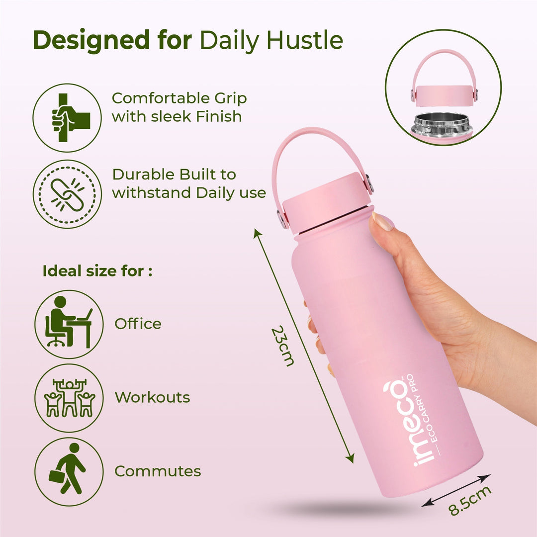 IMECO ECO CARRY PRO Stainless Steel Water Bottle 1L | Matte Finish | BPA - Free, Leak - Proof & Odour - Free | Large Capacity, Lightweight & Durable | Ideal for Gym, School, Office & Travel - Suspire