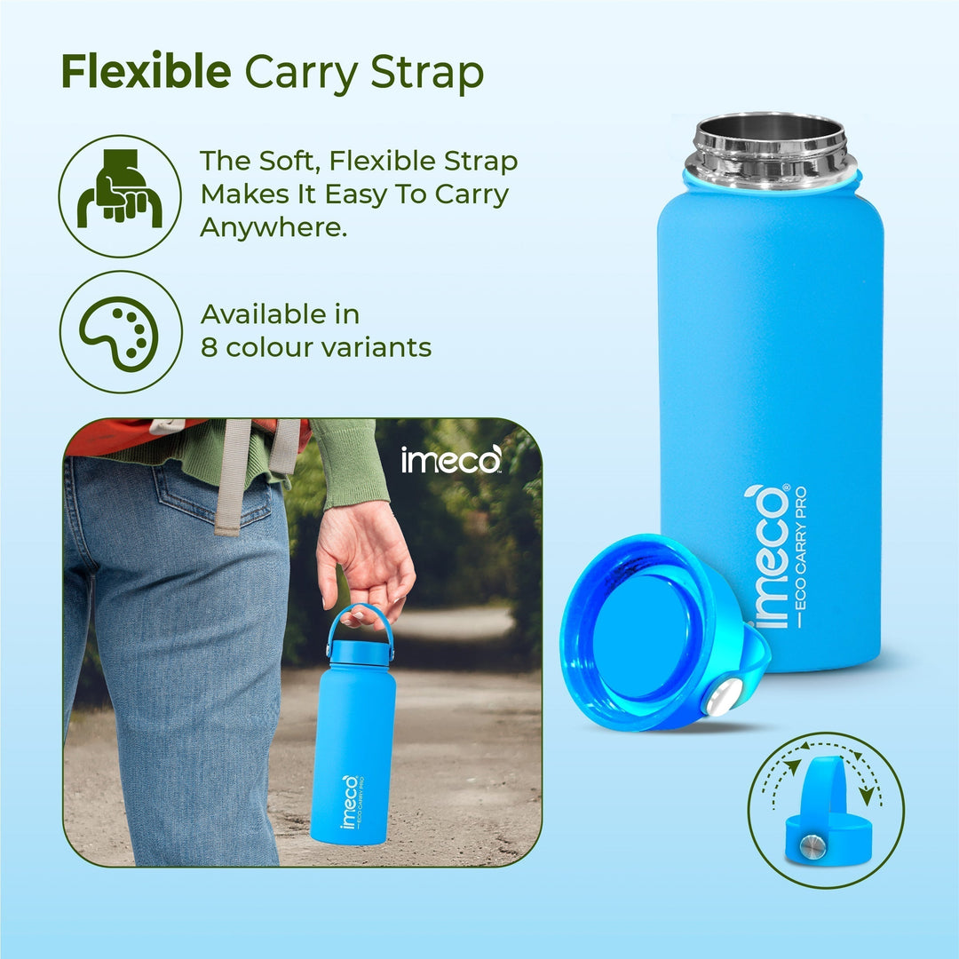 IMECO ECO CARRY PRO Stainless Steel Water Bottle 1L | Matte Finish | BPA - Free, Leak - Proof & Odour - Free | Large Capacity, Lightweight & Durable | Ideal for Gym, School, Office & Travel - Suspire