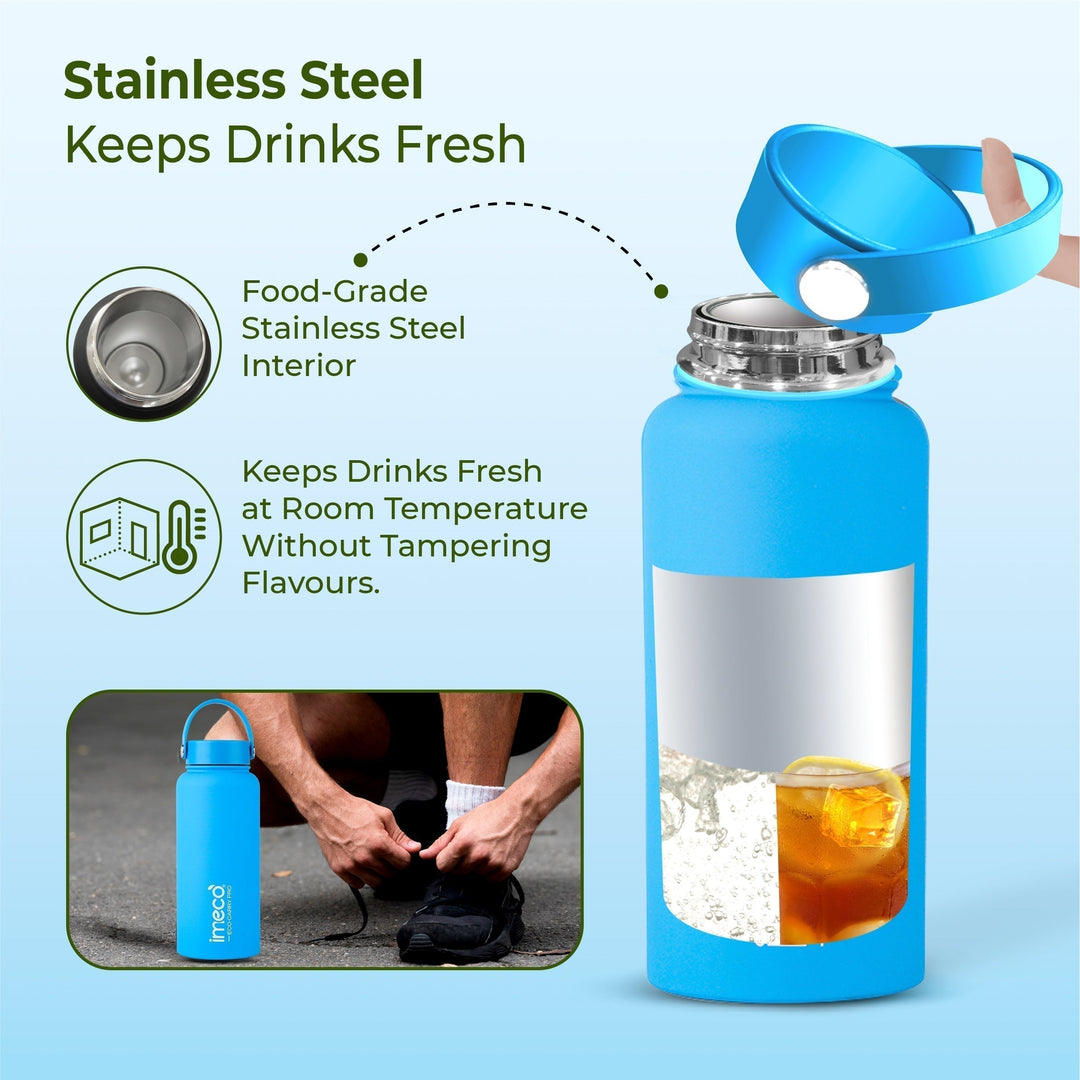IMECO ECO CARRY PRO Stainless Steel Water Bottle 1L | Matte Finish | BPA - Free, Leak - Proof & Odour - Free | Large Capacity, Lightweight & Durable | Ideal for Gym, School, Office & Travel - Suspire
