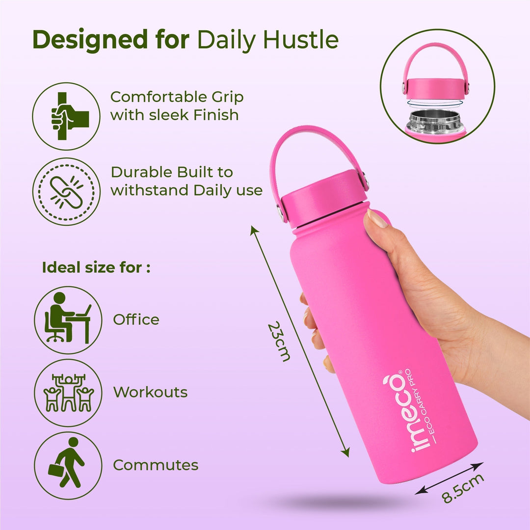IMECO ECO CARRY PRO Stainless Steel Water Bottle 1L | Matte Finish | BPA - Free, Leak - Proof & Odour - Free | Large Capacity, Lightweight & Durable | Ideal for Gym, School, Office & Travel - Suspire